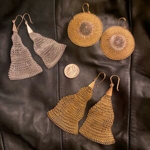 Chic Gold and Silver Mesh Earrings Trio